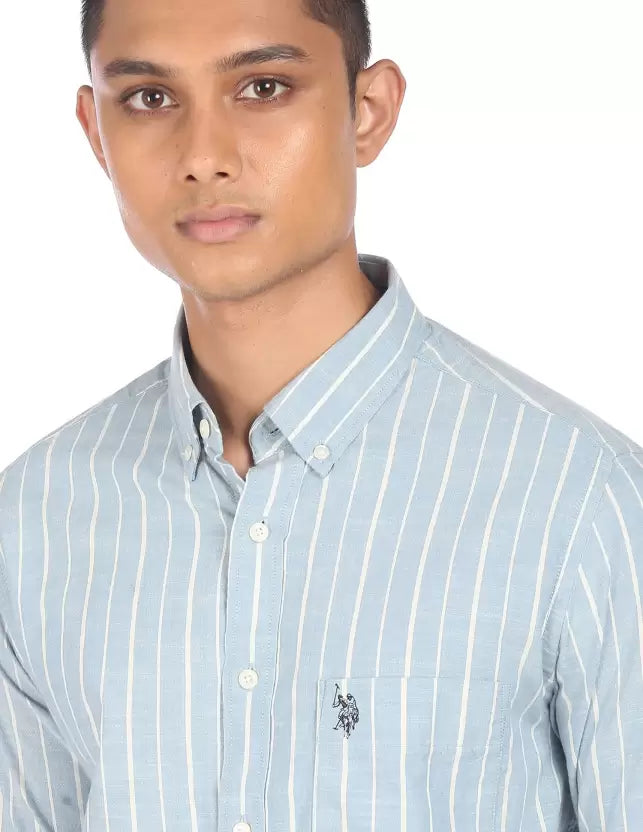 U.S. POLO ASSN. Men Regular Fit Striped Spread Collar Casual Shirt