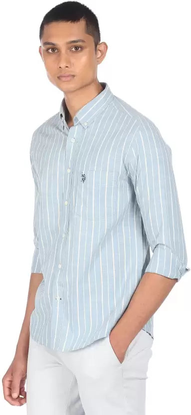 U.S. POLO ASSN. Men Regular Fit Striped Spread Collar Casual Shirt