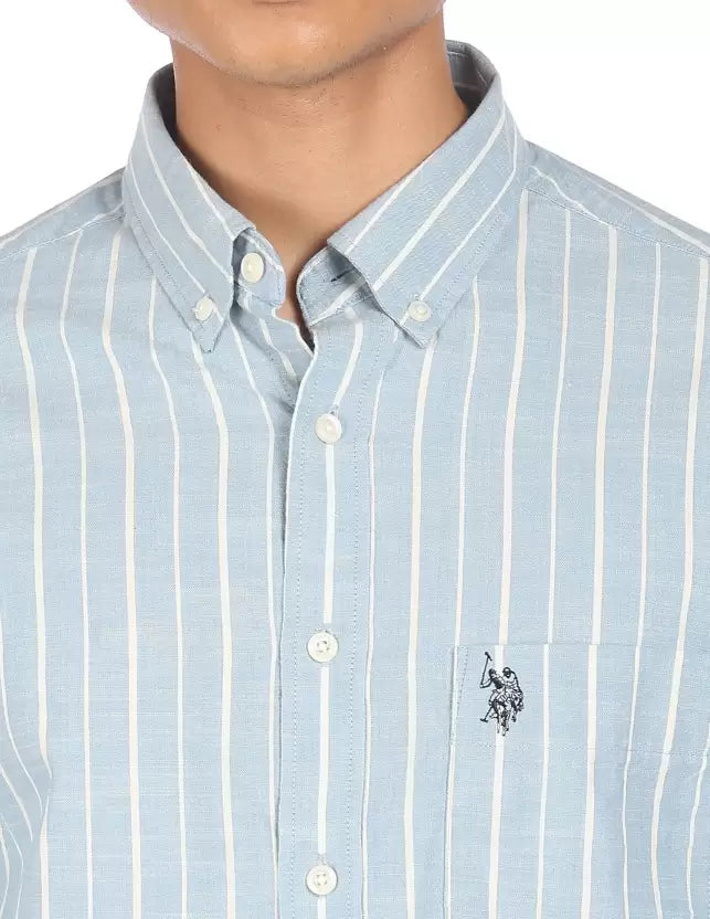U.S. POLO ASSN. Men Regular Fit Striped Spread Collar Casual Shirt