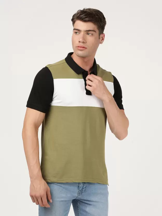 LEE Men Colorblock Polo Neck Pure Cotton Multicolor T-Shirt