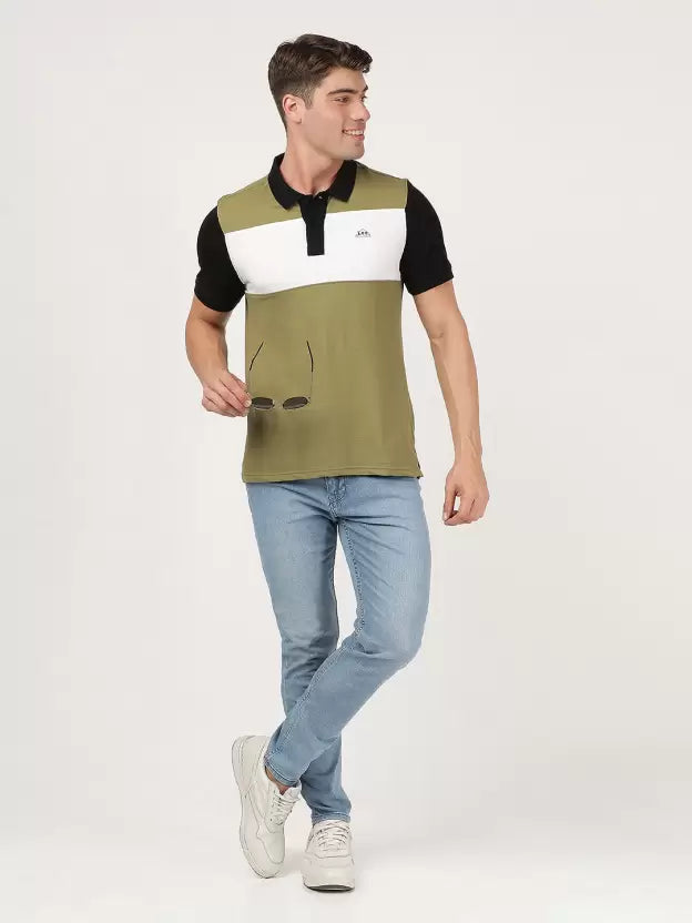 LEE Men Colorblock Polo Neck Pure Cotton Multicolor T-Shirt