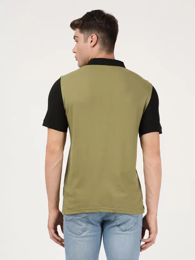 LEE Men Colorblock Polo Neck Pure Cotton Multicolor T-Shirt
