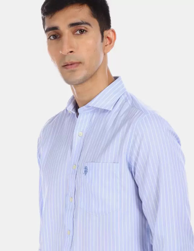 U.S. POLO ASSN. Men Regular Fit Striped Spread Collar Casual Shirt