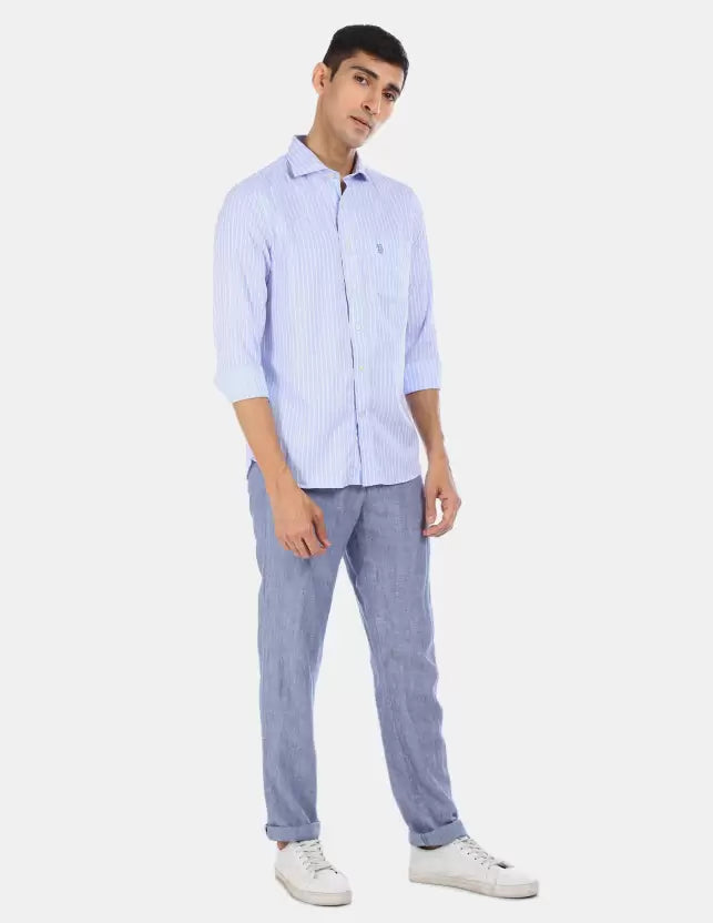 U.S. POLO ASSN. Men Regular Fit Striped Spread Collar Casual Shirt