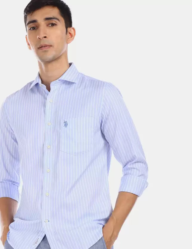 U.S. POLO ASSN. Men Regular Fit Striped Spread Collar Casual Shirt