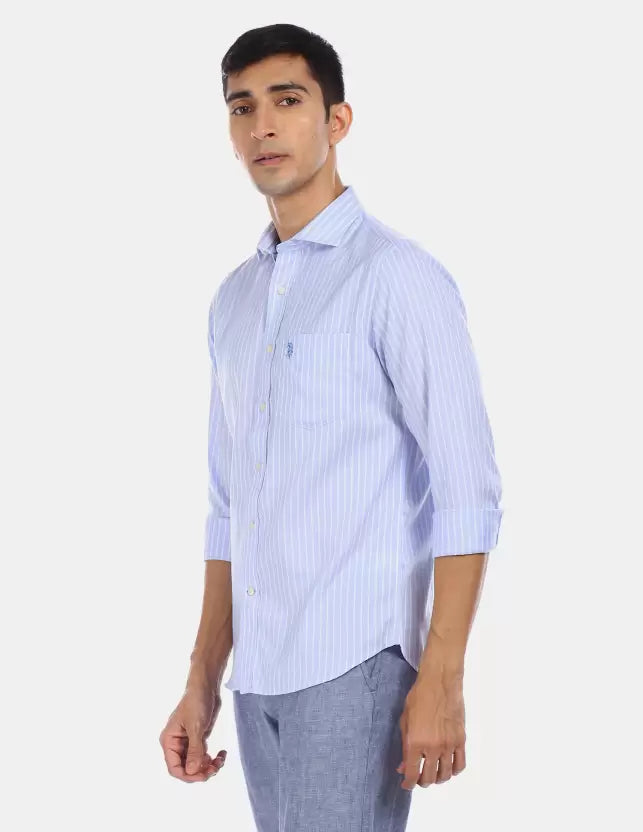 U.S. POLO ASSN. Men Regular Fit Striped Spread Collar Casual Shirt