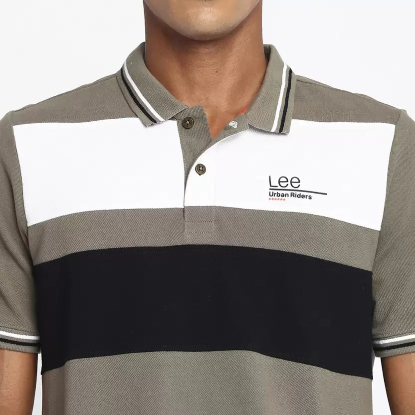 LEE Men Graphic Print Polo Neck Cotton Blend Purple T-Shirt
