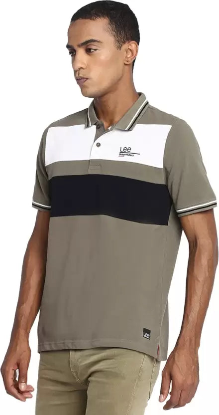 LEE Men Graphic Print Polo Neck Cotton Blend Purple T-Shirt