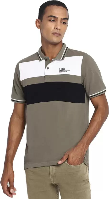 LEE Men Graphic Print Polo Neck Cotton Blend Purple T-Shirt