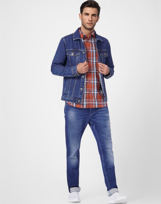 Jack and Jones BROWN CHECK FULL SLEEVES SHIRT