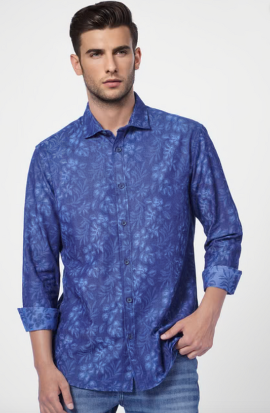 JACK & JONES BLUE FLORAL PRINT FULL SLEEVES SHIRT