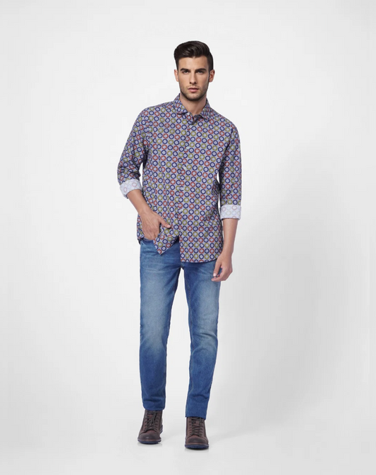 Jack and Jones BLUE PRINTED FULL SLEEVES SHIRT