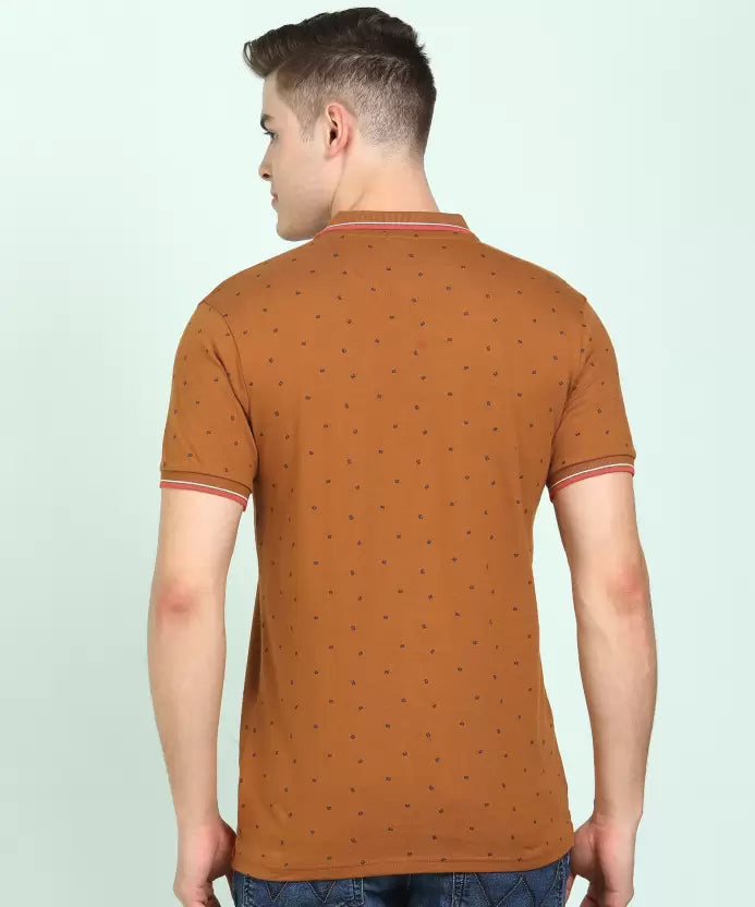 United Colors of Benetton Men Printed Polo Neck Pure Cotton Brown T-Shirt