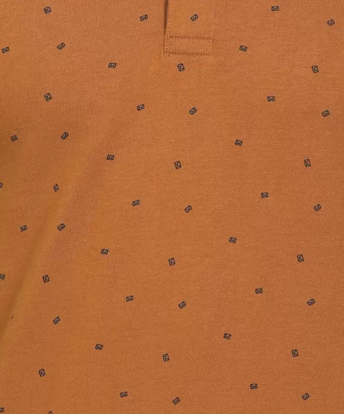 United Colors of Benetton Men Printed Polo Neck Pure Cotton Brown T-Shirt