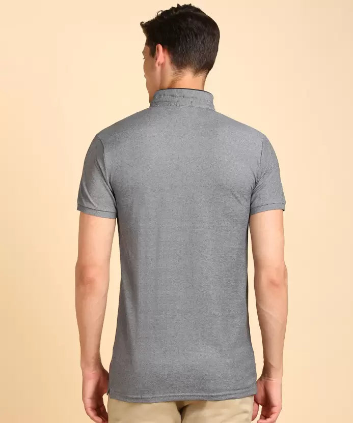 United Colors of Benetton  Men Solid Polo Neck Cotton Blend Black T-Shirt