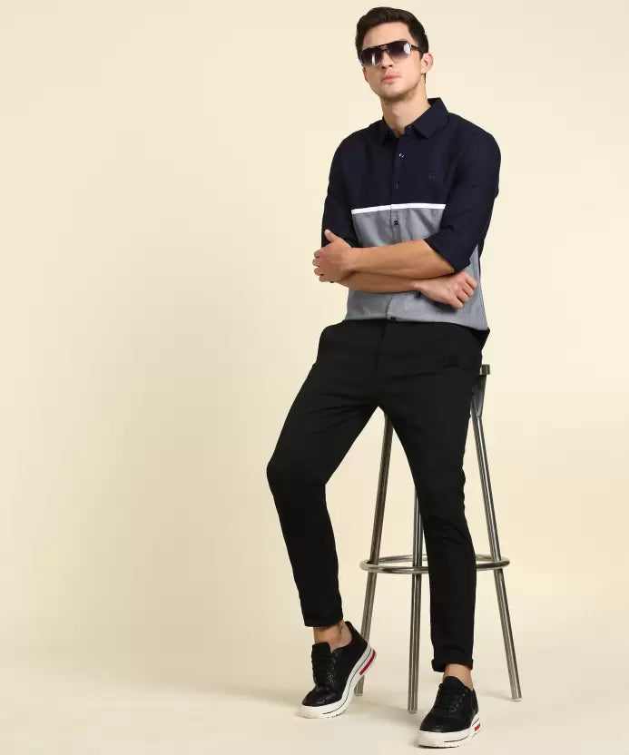 United Colors of Benetton Men Slim Fit Color Block Spread Collar Casual Shirt