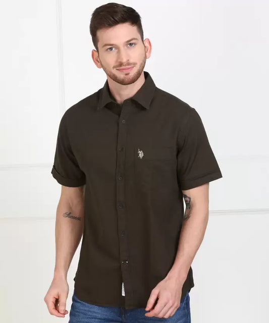 U.S. POLO ASSN. Men Regular Fit Solid Spread Collar Casual Shirt