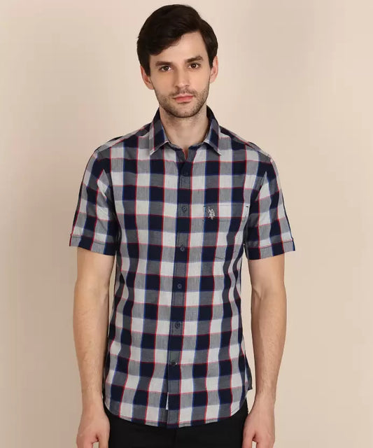 U.S. POLO ASSN. Men Slim Fit Checkered Spread Collar Casual Shirt