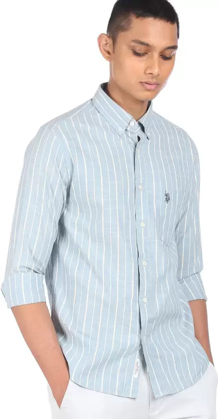 U.S. POLO ASSN. Men Regular Fit Striped Spread Collar Casual Shirt