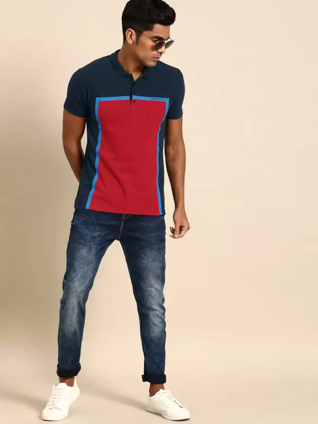 United Colors of Benetton Men Solid Polo Neck Pure Cotton Red T-Shirt