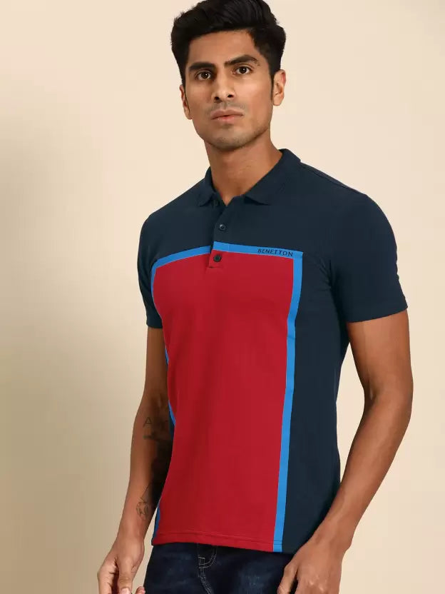 United Colors of Benetton Men Solid Polo Neck Pure Cotton Red T-Shirt