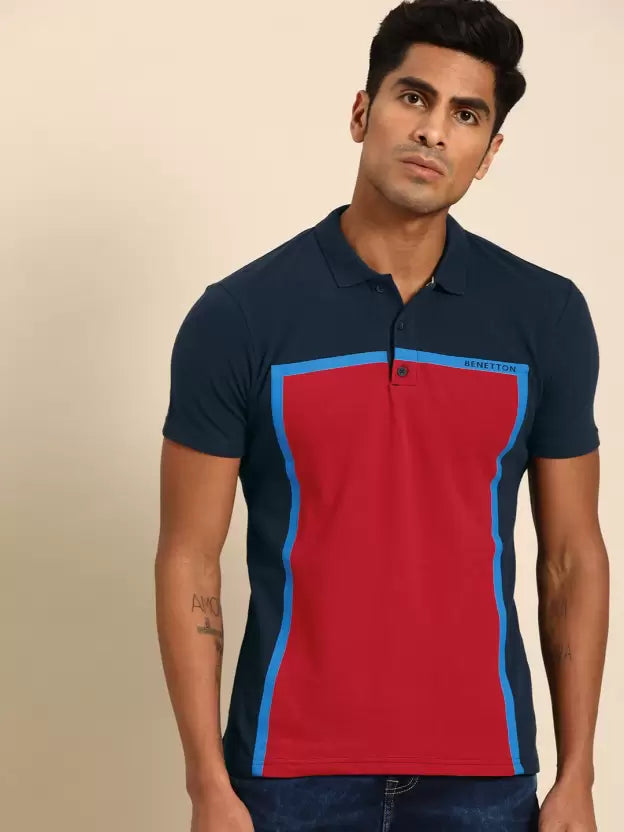 United Colors of Benetton Men Solid Polo Neck Pure Cotton Red T-Shirt